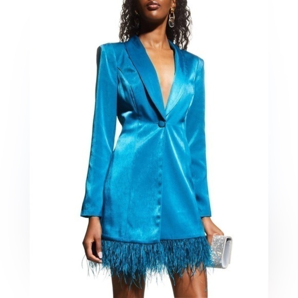 Aidan By Aidan Mattox Feather-Hem Tuxedo Dress Size 12 - Picture 3 of 10